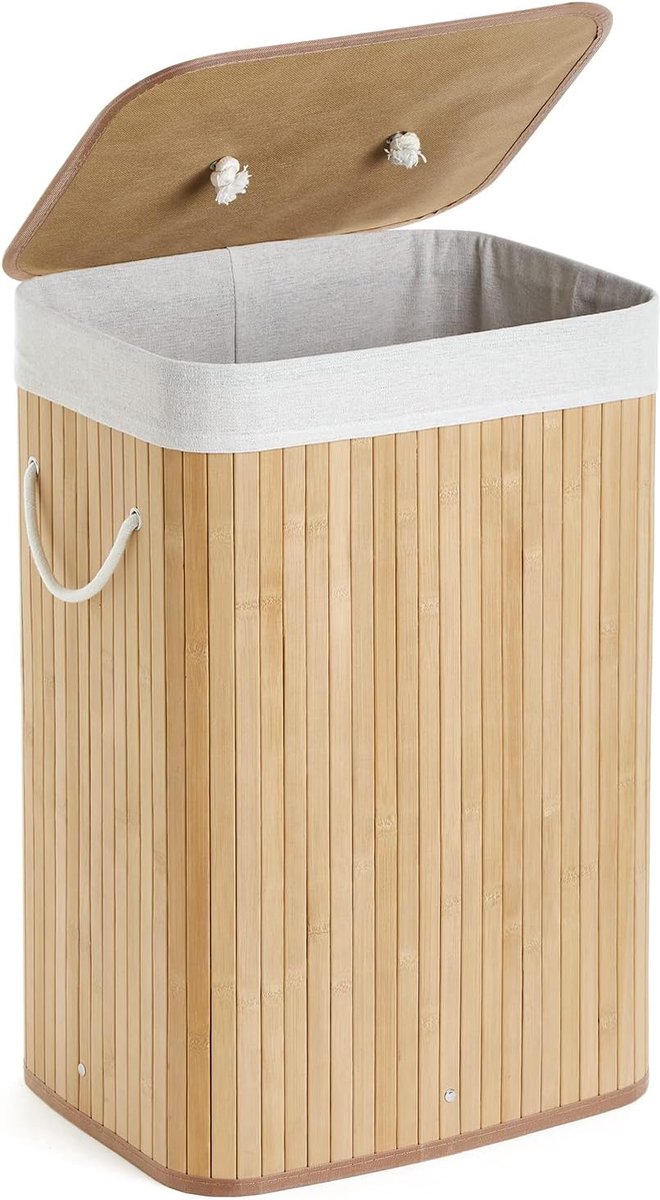 Goedkoopste Bamboe wasmand opvouwbare opbergmand met afneembare wasbare voering - 72 liter