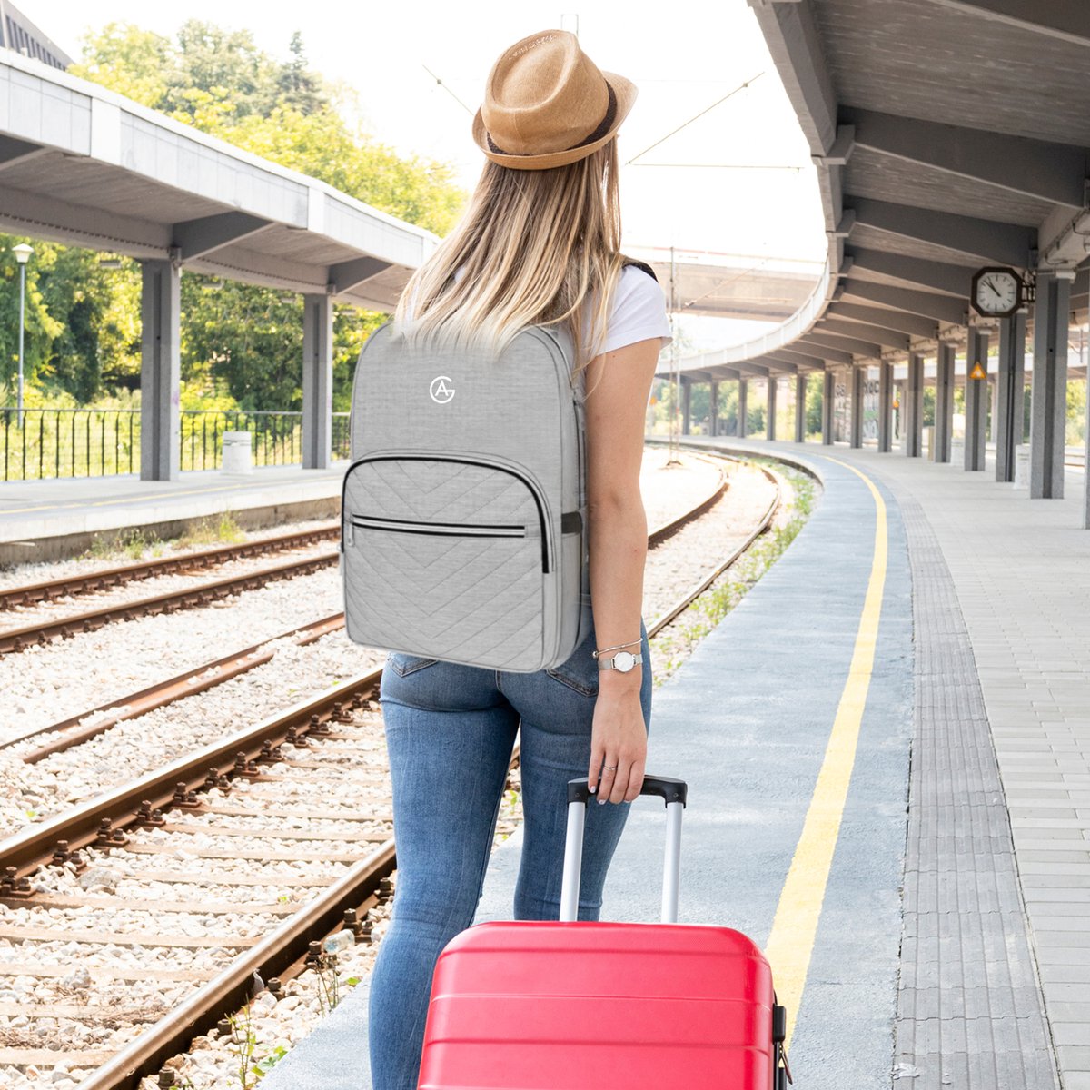 AG Luxe Rugzak Grijs- Rugzakken - Rugtassen - Laptop - 26L - School - voor jongens en meisjes, dames en heren - Backpack Waterafstotend- Schooltas - Reizen & Werken - Anti Diefstal Ontwerp - Inclusief Usb Oplaadstation – foto 5