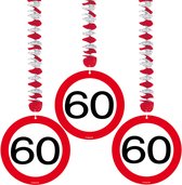 Folat 60 jaar verjaardag versiering - 3x stuks - rotorspiralen - verkeersbord thema