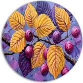 Bessen wandschalen - Natuur schilderij - Wandbord Tak - Wanddecoratie landelijk - Muurdecoratie rond - Schilderijen muurcirkel forex 70x70 cm