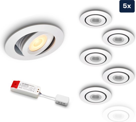 Foto: Ledisons led inbouwspot piccolo 3w spot set van 5 stuks dimbaar spotje extra warm wit ip44 geschikt als badkamer lamp plafondlamp wit 52 mm