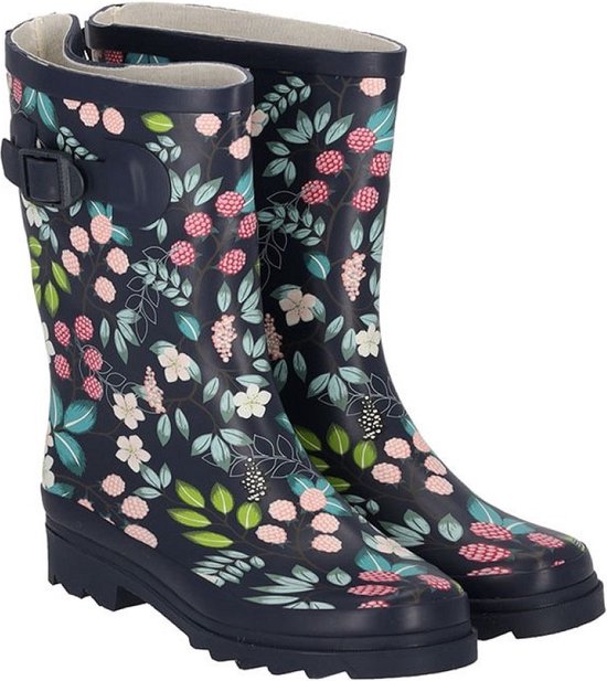 XQ Footwear - Regenlaarzen - Rubber laarzen - Dames - Festival - Bloemenprint - Rubber - donkerblauw - Maat 40