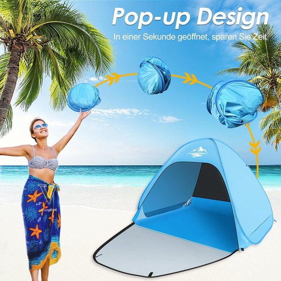 Pop-up strandtent voor 2-3 personen met UV50+ bescherming - automatische strandtent voor camping - draagbaar en extra licht - draagtas inbegrepen van POP — afbeelding 5