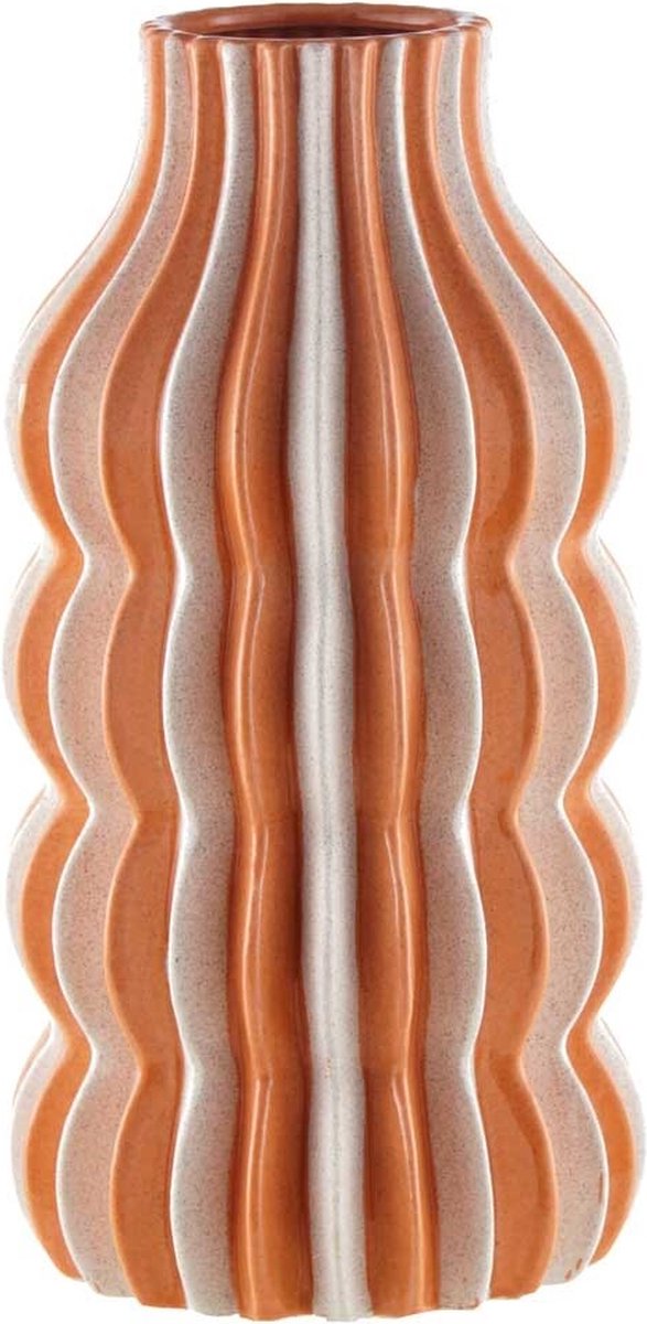 Homebound by Kolony HomeBound by KY | Aardewerk vaas stripes | 24,5x24,5x47,5cm | bloemenvaas aardewerk Oranje