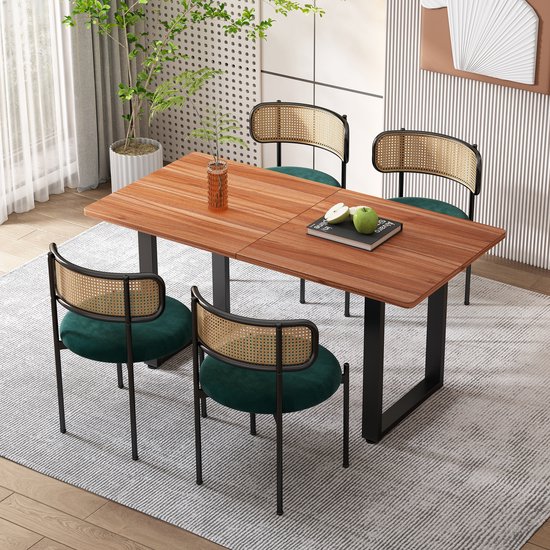 Sweiko Chaise de salle à manger en velours, chaise de loisirs en rotin, ensemble de 4 pièces, chaise de loisirs moderne et minimaliste avec quatre pieds de support en métal, chaises de salon et de chambre à coucher, vert (Geen table)