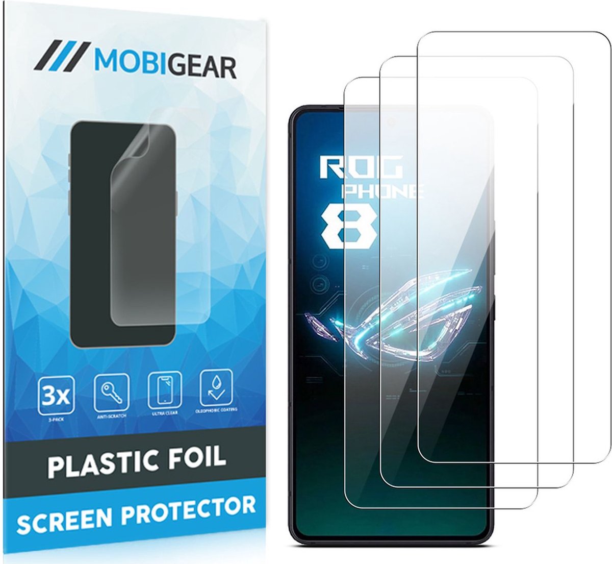Mobigear Screenprotector geschikt voor ASUS ROG Phone 8 | Mobigear Screenprotector Folie - Case Friendly (3-Pack)