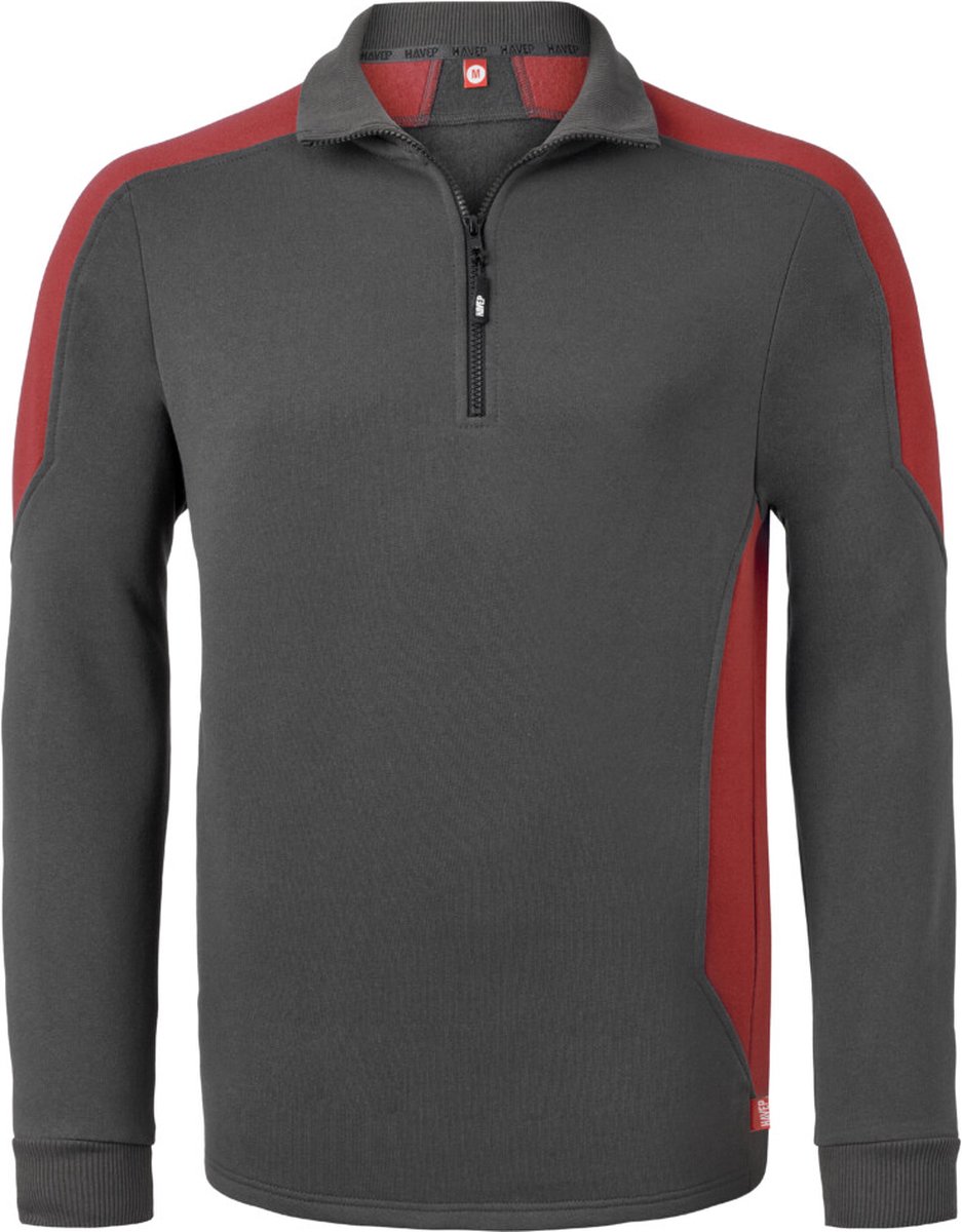 HAVEP Zipsweater Bicolor 10076 - Charcoal/Rood - S