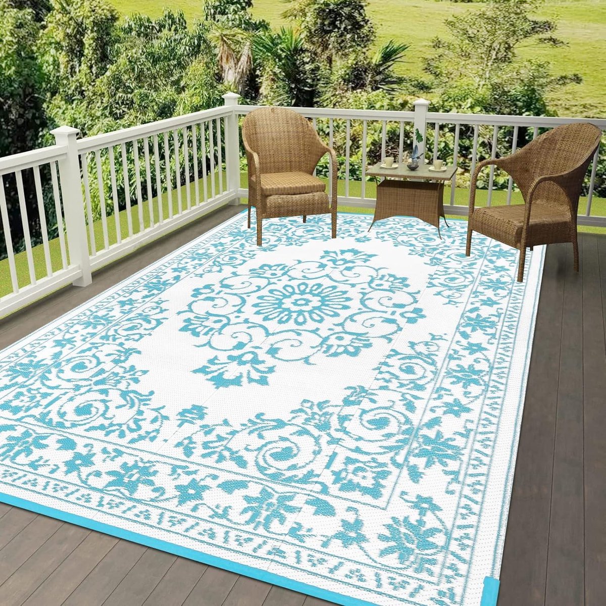 Buitenmat voor patio's waterdicht 150 x 210 cm - omkeerbare kunststof rieten mat - draagbare opvouwbare picknickmat - camper terras tuin strand - Enyhom vloerkleed — cadeau in Sport & Outdoor - foto 2