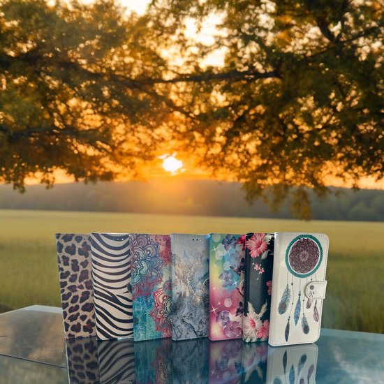 Elite Bookcase Convient pour : coque Oppo A98 - Porte-cartes - Portefeuille - Simili cuir - Dream Catcher Print