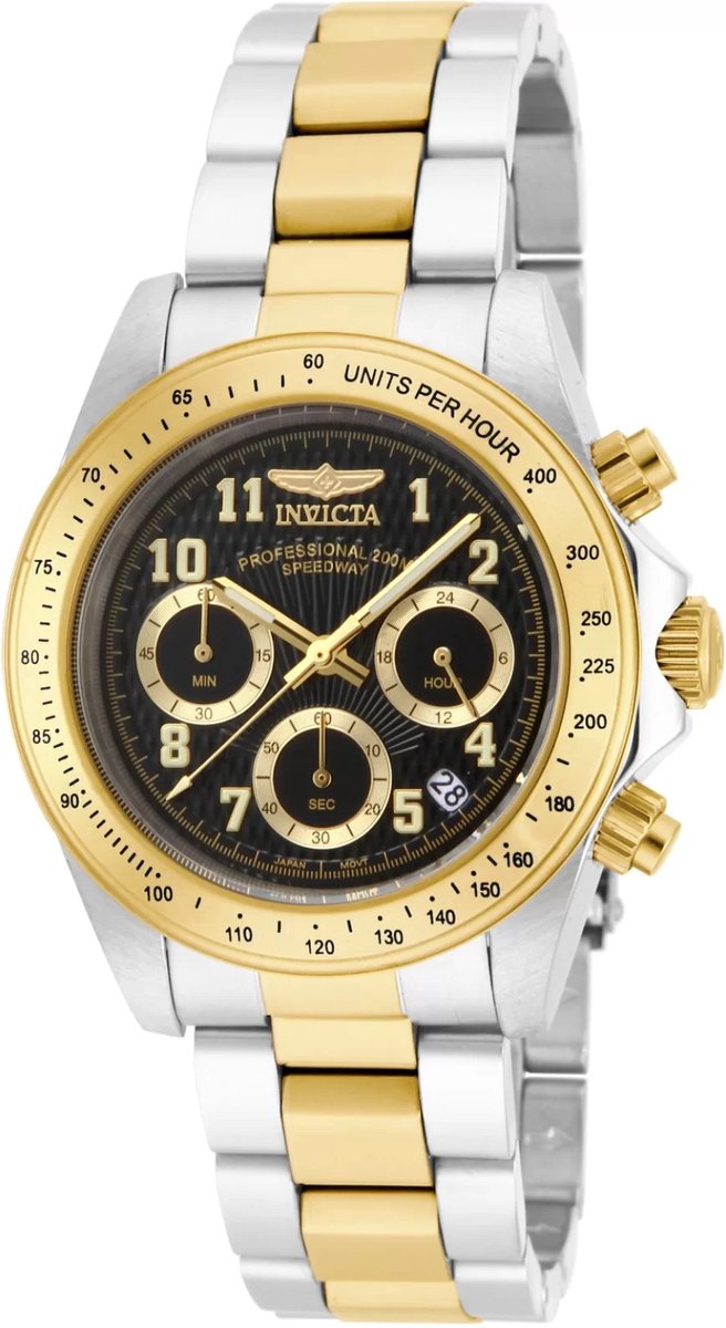 Invicta Speedway 17027 Heren Horloge - Waterdicht - Analoog - Quartz Uurwerk - Roestvrij Staal met zwarte Wijzerplaat - 39mm