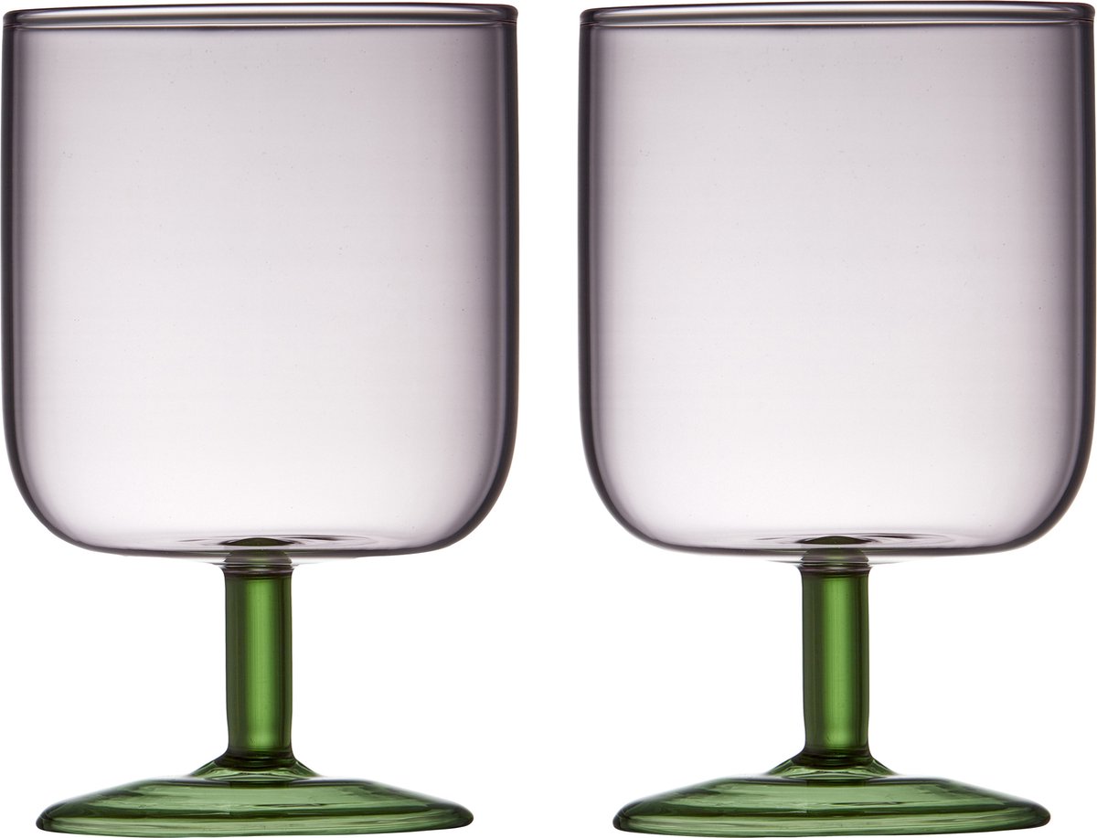 Lyngby Glas Torino wijnglazen, rode en witte wijn, wijnglazen set, vaatwasserbestendig, 30 cl, set van 2, roze/groen