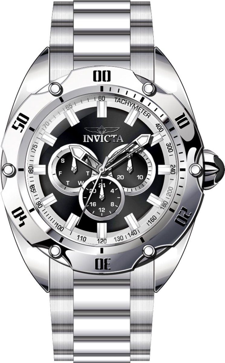 Invicta Venom 45729 Heren Horloge - Waterdicht - Analoog - Quartz Uurwerk - Roestvrij Staal met zwarte Wijzerplaat -50mm