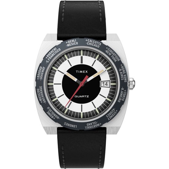 Timex World Time Reissue TW2V69500 Horloge - Leer - Zwart - Ø 39 mm