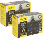 Feeric lights Kerstverlichting - 2x - gekleurd - 7 m- 96 led lampjes - zwart snoer - batterij