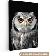 Canvas - Dieren - Uil - Vogel - Oranje - Zwart - Canvasdoek - 120x180 cm - Schilderijen op canvas - Muurdecoratie