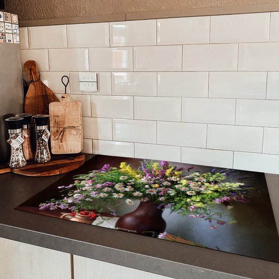 KitchenYeah® Protection plaque induction 77x51 cm - Nature morte - Bouquet - Fleurs - Protege plaque de cuisson - Couvre plaque induction - Protecteur d'induction - Cuisine