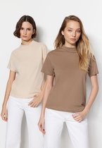 Trendyol TWOSS20TS1500 Volwassenen Vrouwen T-shirt 2 pack - Beige - L