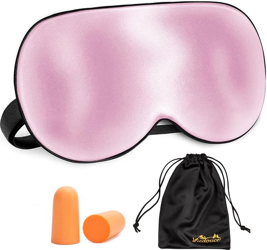 Slaapmasker van zijde - 100% huidvriendelijk voor vrouwen en heren - met reistas - roze