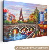 Canvas - Schilderij - Parijs - Water - Eiffeltoren - Stad - Olieverf - 180x120 cm - Muurdecoratie - Interieur