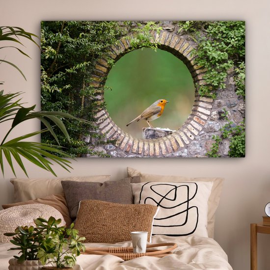 Tableau sur toile Vogel - Vue à travers - Rouge-gorge - 150x100 cm - Décoration murale