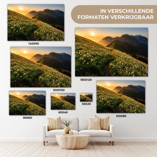 Canvas schilderij 180x120 cm - Wanddecoratie Bloemen - Zon - Bergen - Muurdecoratie woonkamer - Slaapkamer decoratie - Kamer accessoires - Schilderijen