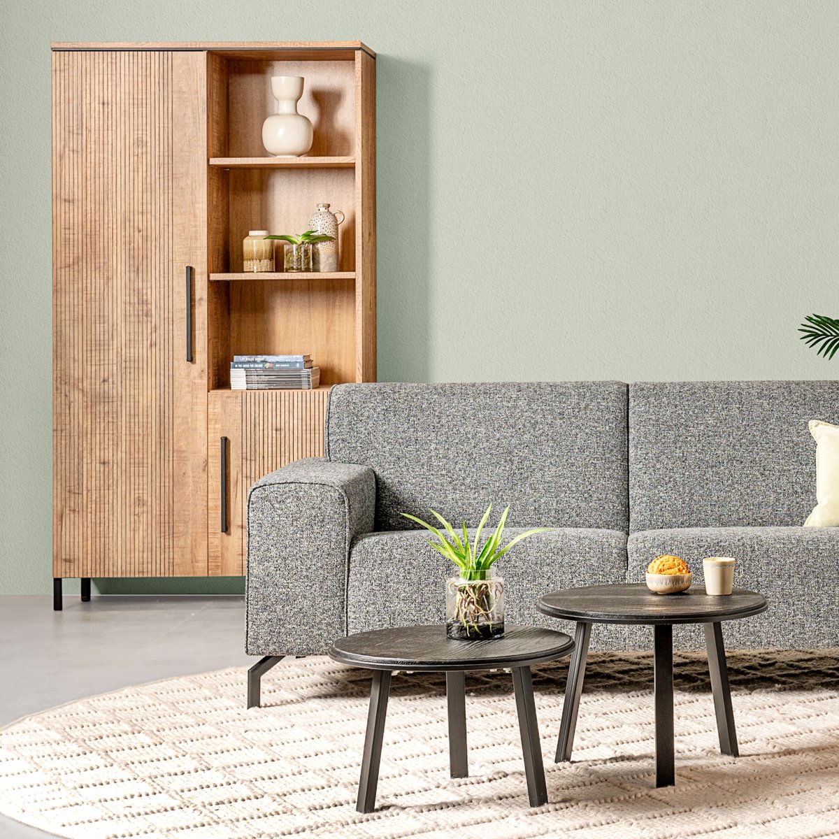 Salontafel Reims - Metaal - Zwart - 54x45x54 / 54x40x54 / 54x35x54 cm (BxHxD) - Set 3 Stuks - Houtlook