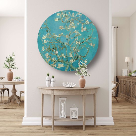 Fleur d'amandier - Tableau Vincent van Gogh - Panneau mural Fleur - Tableau nature - Tableau rural - Cercle mural - Décoration murale chambre cercle mural forex 80x80 cm