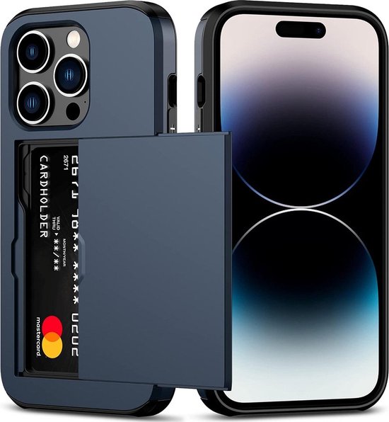 Mobiq pashouder hoesje geschikt voor iPhone 15 Pro | vakje voor pasjes blauw