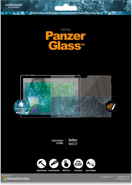 PanzerGlass Antibacterial Privacy screenprotector verpakking voor Surface Book 13.5 inch.