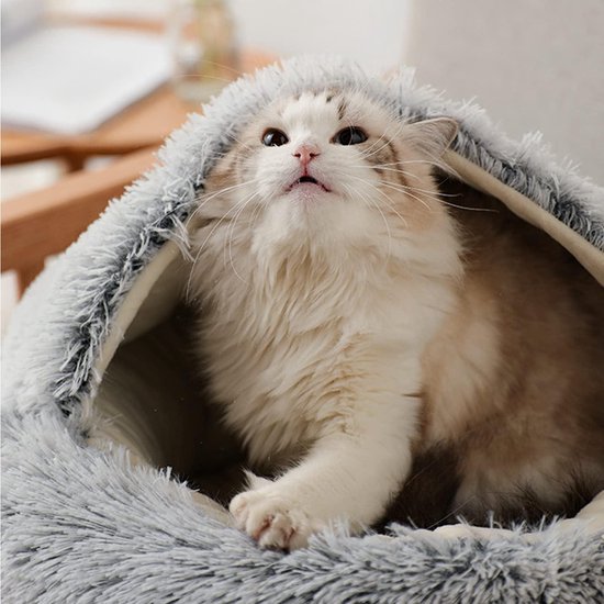 lionto Hondenmandje rond in donutvorm, 55 cm, huisdierenkussen voor honden & katten met wasbare hoes & anti-slip noppen, knus hondenbed van Oxford-linnen & pluche, Bruin