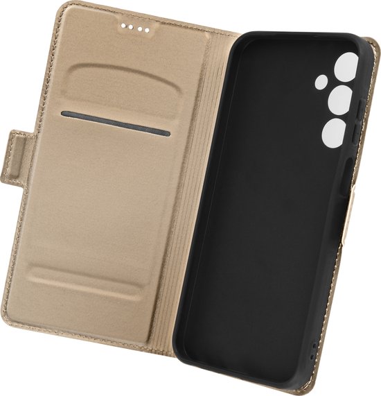 Avizar Foliohoes Geschikt voor Samsung Galaxy A15 5G Kaarthouder Functie-ondersteuning, Goud