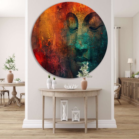 Bols muraux Bouddha - Bols muraux Religion - Peinture Textures - Décoration murale chambre enfant - Peinture ronde - Décoration murale cercle mural forex 40x40 cm
