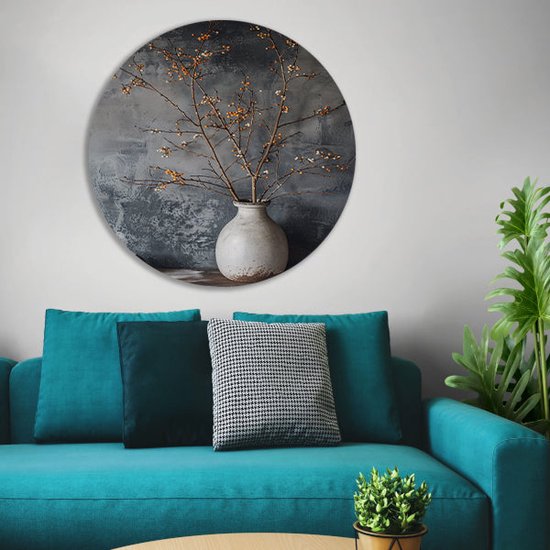 Vase cercle mural - Object tableau rond - Décoration murale murale Branches rondes - Tableau moderne - Cercles muraux - Décoration murale chambre cercle mural aluminium 40x40 cm