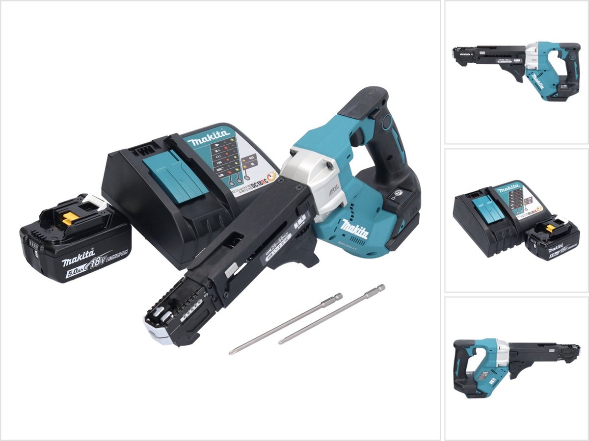 Makita DFR 551 RT1 accu-schroevendraaier met magazijn 18 V 25 - 55 mm borstelloos + 1x accu 5,0 Ah + oplader