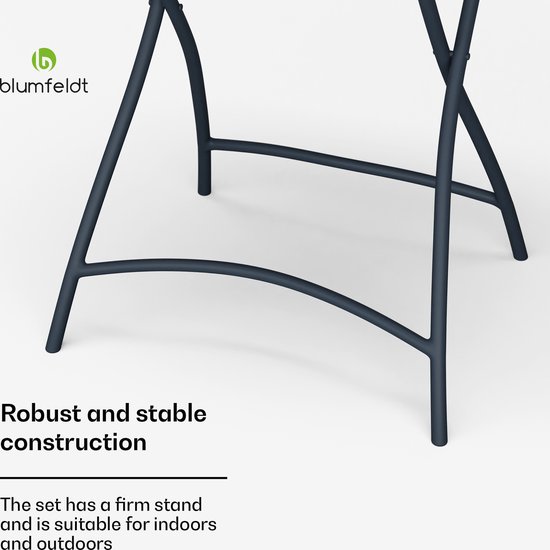 Blumfeldt Salon de Jardin Retrochic - Table + 2 Chaises 60 cm - Pliable - Anthracite