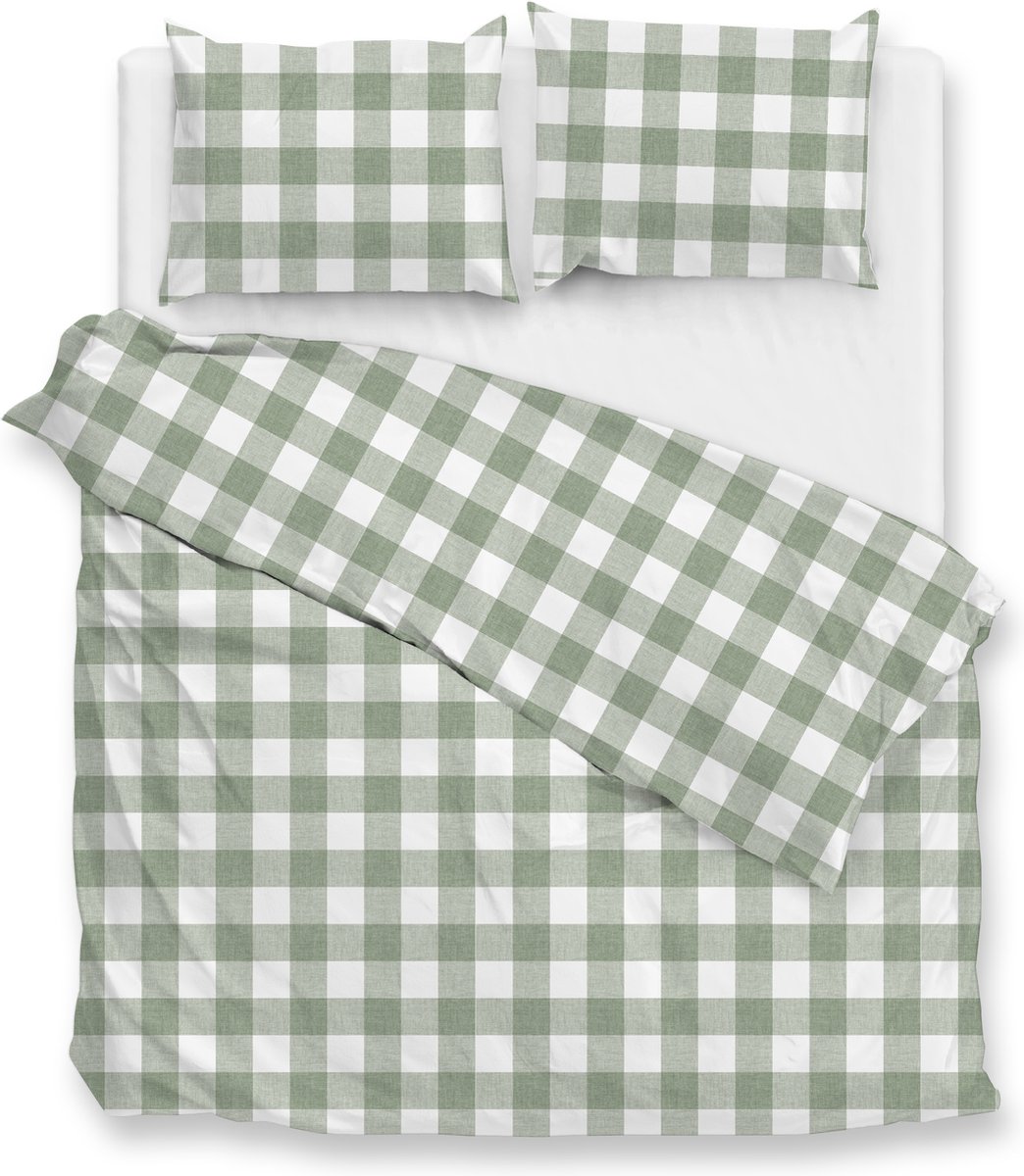 Zohome Dekbedovertrek Quattro-di-Lino - Bedlinnen met Ruiten - 240x220 - Groen - Dekbedhoes van 100% Katoen