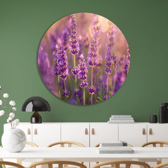 Pot mural Lavande - Tableau Fleurs rond - Décoration murale ronde Coucher de soleil - Décoration murale chambre d'enfant - Décoration murale ronde - Décoration murale cercle salon forex 60x60 cm