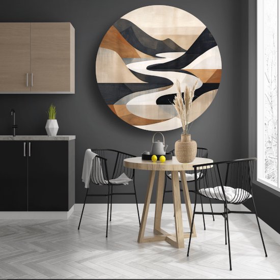Tableau d'art abstrait rond - Plaque murale minimaliste - Tableau Salon - Tableau rural - Panneau mural - Décoration murale chambre cercle mural aluminium 40x40 cm