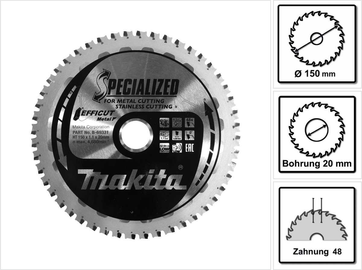Lame de scie circulaire spécial métal - B-33641 Makita - 136 x 20 x 1.4