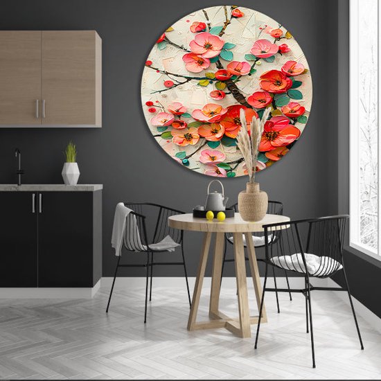 Cercle mural de Fleurs - Tableau nature - Décoration murale ronde Branches - Décoration murale classique - Cercle mural - Décoration murale chambre cercle mural forex 90x90 cm