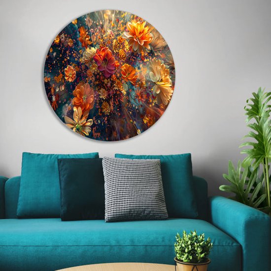 Tableau Fleurs - Décoration murale nature ronde - Décoration murale ronde Lumineuse - Décoration murale classique - Dibond - Décoration murale cercle mural aluminium 80x80 cm