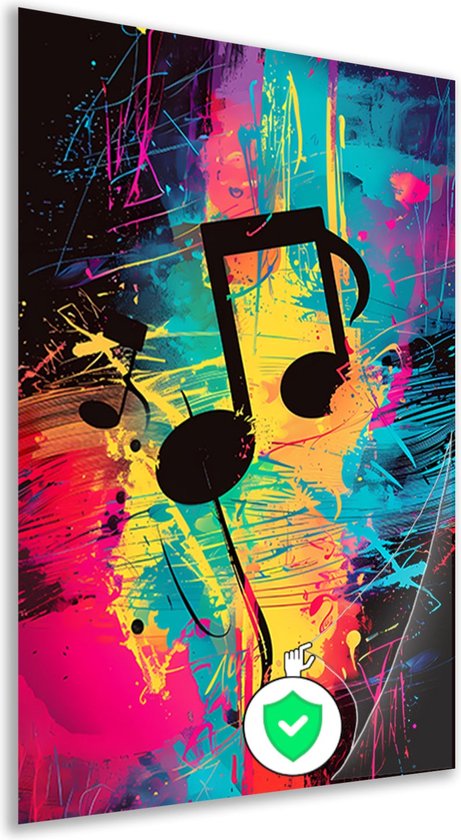 Muzieknoten poster - Muziek poster - Posters Verfspatten - Wanddecoratie landelijk - Poster woonkamer - Kunst aan de muur poster 70x105 cm