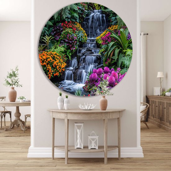 Panneau mural cascade - Décoration murale nature ronde - Tableau rond Fleurs - Tableau campagne - Tableau - Art mural cercle mural aluminium 40x40 cm