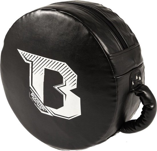 Zwarte handpad met zilveren 'B' logo, ritssluiting en handvat.