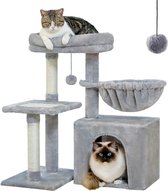 Road kleine kattenkrabpaal, 28,3 inch kattentoren, 2 soorten kattenactiviteitenboom met kattenkrabpalen, grote hangmat grijs