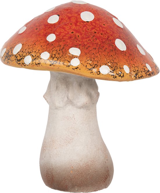 Clayre & Eef Decoratie Paddenstoel 18x17x21 cm Rood Wit Keramiek Herfst decoratie