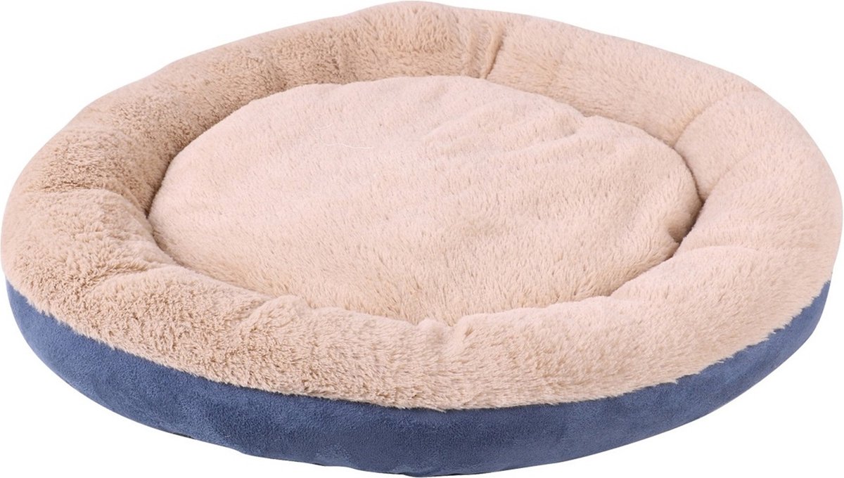 Dogi Hondenmand/hondenkussen - blauw/beige - dia 54 cm - Huisdieren slaap kussen - rond - dikke warme ondergrond