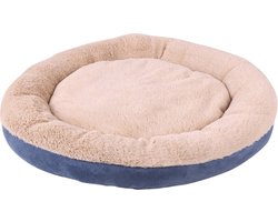Dogi Hondenmand/hondenkussen - blauw/beige - dia 54 cm - Huisdieren slaap kussen - rond - dikke warme ondergrond