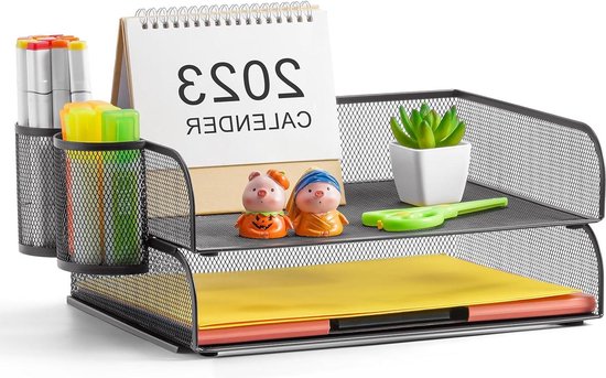 Restorgan Bureauorganizer met archiefhouder, 5 lagen papieren brievenbakorganizer, bureau-organizer en opslag, mesh bureau-organizers en accessoires voor thuiskantoorbenodigdheden (zwart