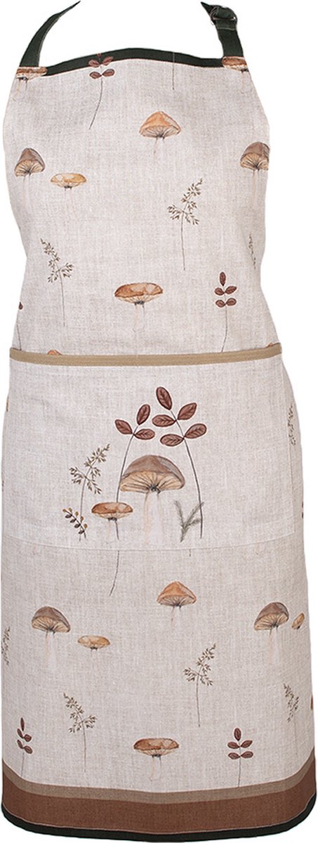 Clayre & Eef Keukenschort Overig 70x85 cm Beige Katoen Paddenstoelen Herfst decoratie